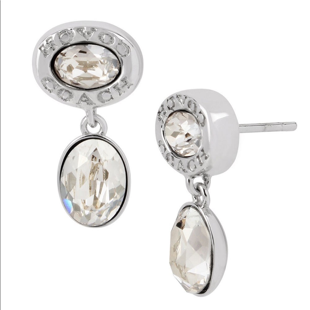 Coach Signature Logo Silver Double Drop Earrings
